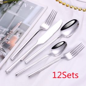 Stainless Steel Knife Fork And Spoon Set Hexagonal Forging (Option: Original Color 12Sets)