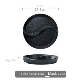 Ceramic Double Grid Eight Trigrams Mandarin Duck Dining Plate (Option: 8 Inch Black Color Plate)