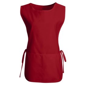 Women's Round Neck Pocket Strap Protective Vest Solid Color Household Vest Apron (Option: Red-XXL)